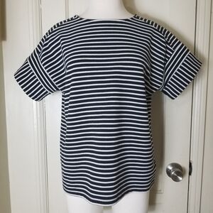 JONES NEW YORK SIGNATURE black white stripe short sleeve top M